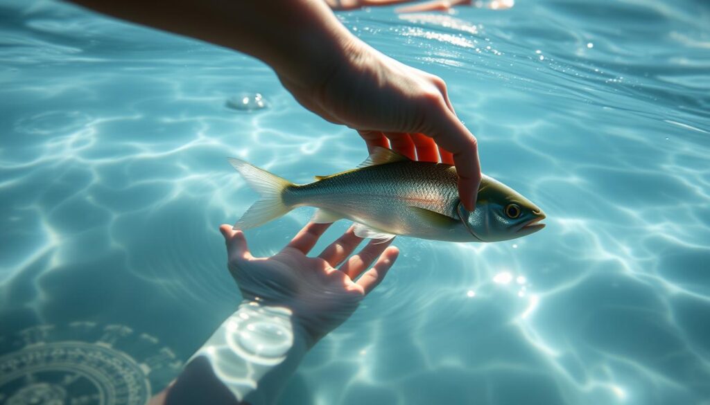 Sonhar pegando peixe com a mão: significado